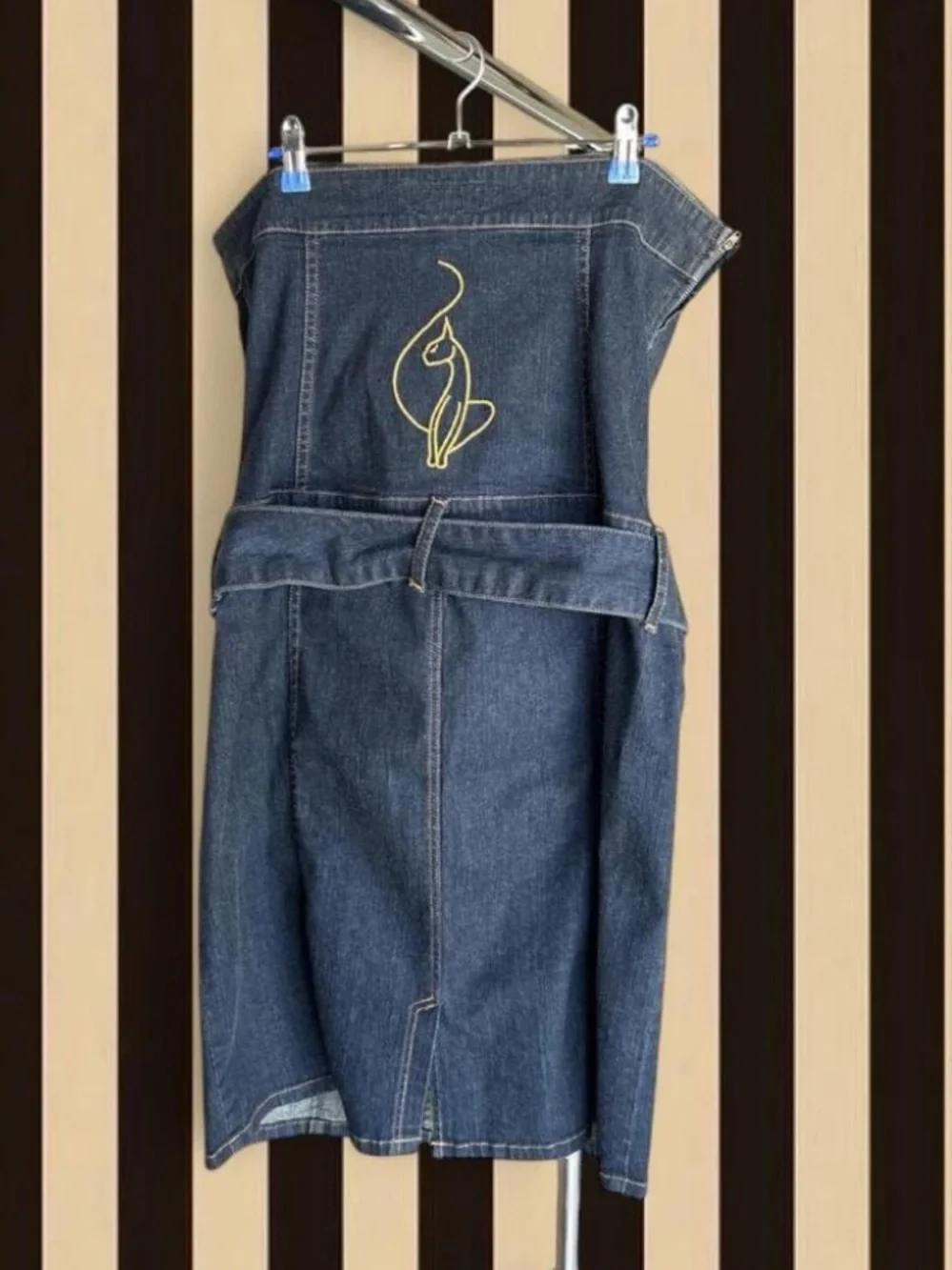 Baby Phat Dark Blue Denim Strapless Dress with gold Buckle - Picture 2 of 4
